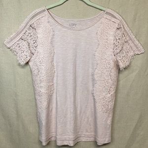 LOFT Lace Embellished Tee Sz M